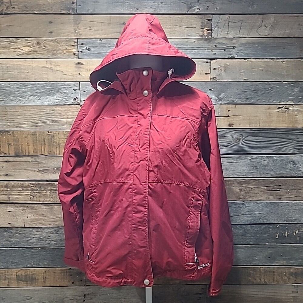 LL Bean Women's 3 In 1 Red The Weather Channel Hooded Lightweight Jacket SZ Med